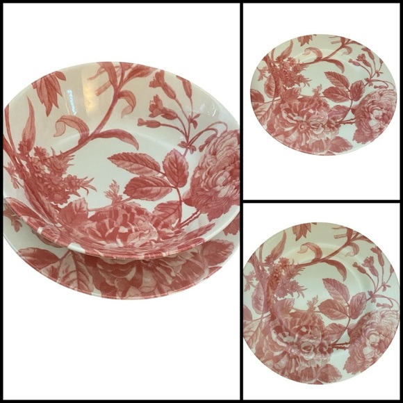 Royal Stafford Transferware Salad Bowl & Plate Set in Spring Floral Botanical - Picture 1 of 15